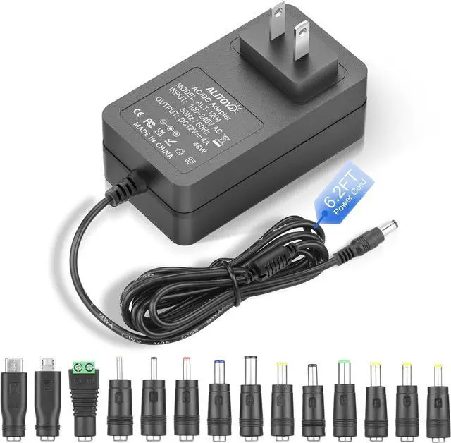 Main image of 12V Power Supply 4A 6.2FT AC/DC Adapter 100~240V 50-60hz to 12V Power Cord Transformer 4 Amp 3A AC to DC Converter with 14 Tips for LED Strip Light CCTV Security Camera PC Monitor Router