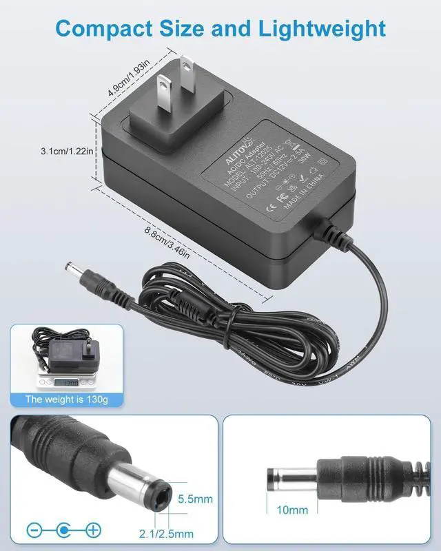 Alt view image 4 of 7 - 12 Volt Power Supply 2.5A AC/DC Adapter 100~240V 50-60hz to DC 12V Power Cord Transformer 2.5 Amp AC to DC Converter 6.2FT with 14 Tips for LED Light CCTV Security Camera PC Monitor Router