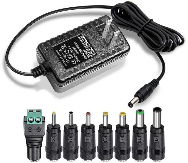 Main image of 12V 2A AC Adapter Charger with 8 Tips ac/dc Adapter 100-240v 50/60hz 12 Volts 2000mA DC in 12V Power Supply Cord for  & WD My Book WD LED Strip Light CCTV Camera Router DC 12V 1.5A 1a Cable