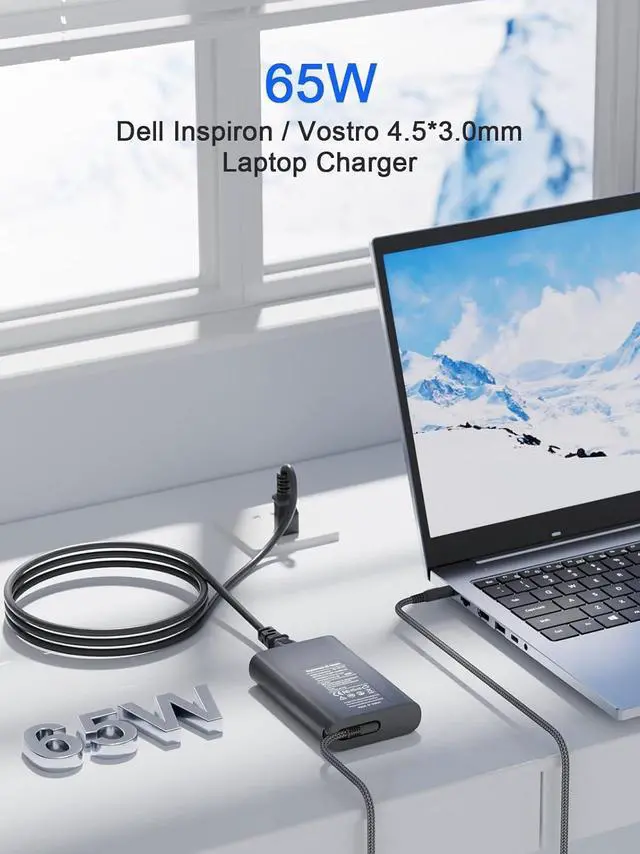 Alt view image 2 of 7 - 65W Charger for  Laptop Charger AC Adapter for  Inspiron 11 13 14 16 15 17 3000 5000 7000 Series 15 3520 3552 3555 3558 3565 5552 5555 5558 5559 Laptop Power Supply Cord
