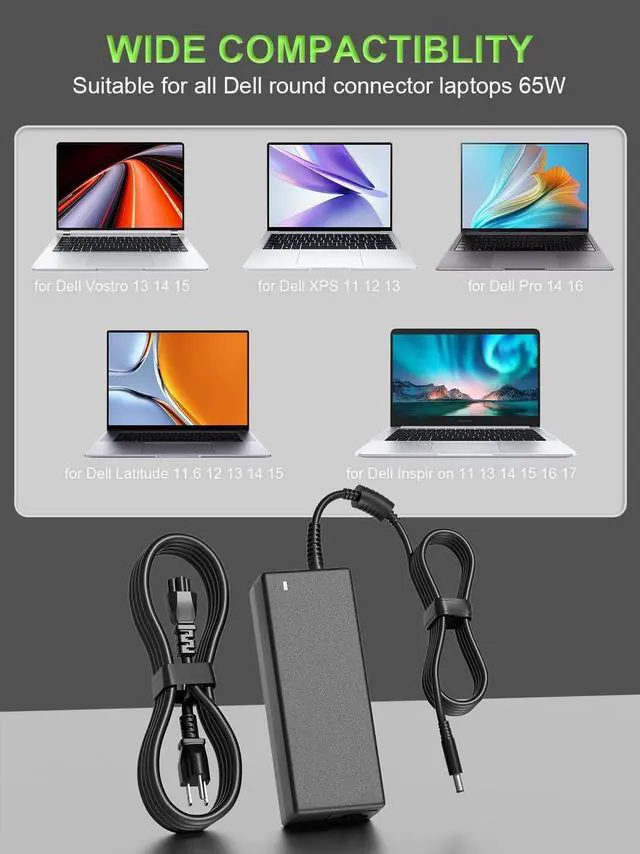 Alt view image 3 of 7 - 65W Charger Compatible with  inspiron-15 14 13 11 16 17 5000 3000 7000 Series 7506 5570 3593 Latitude 3510 3520 3310 3440 XPS 13 12 11 Vostro 15 14 13 5000 3000 Series Laptop