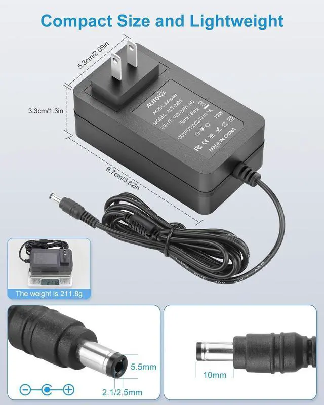 Alt view image 3 of 7 - 24V Power Supply 3A 72W 24 Volt Transformer AC/DC Adapter 100-240V 50-60Hz to DC24V 3 Amp 2A 1A Converter 6.2FT DC Power Cord with 14 Tips for LED Strip Light CCTV Camera System Pump Router