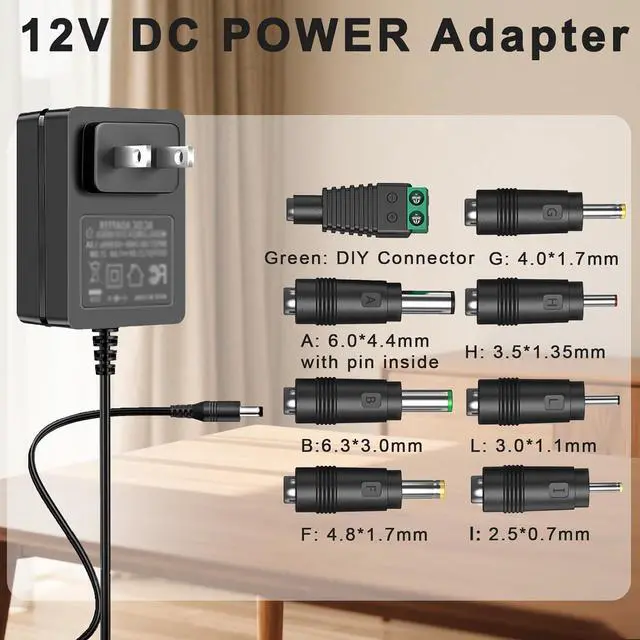 Alt view image 4 of 6 - 12V 2A Power Supply AC Adapter Replacement with 8 Tips Universal Regulated Regulated 12Volts 500mA-2000mA Power Supply Cord for LED Strip Light CCTV Camera BT Speaker GPS Webcam Router DVR