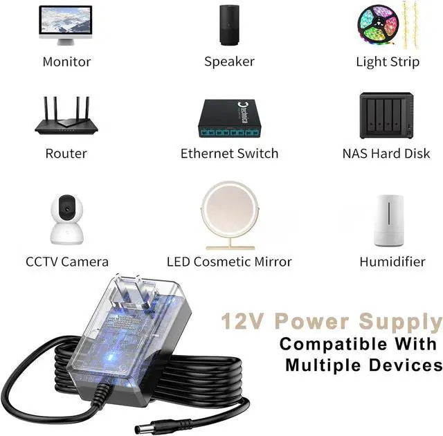 Alt view image 5 of 6 - 12V 2A Power Supply AC Adapter Replacement with 8 Tips Universal Regulated Regulated 12Volts 500mA-2000mA Power Supply Cord for LED Strip Light CCTV Camera BT Speaker GPS Webcam Router DVR