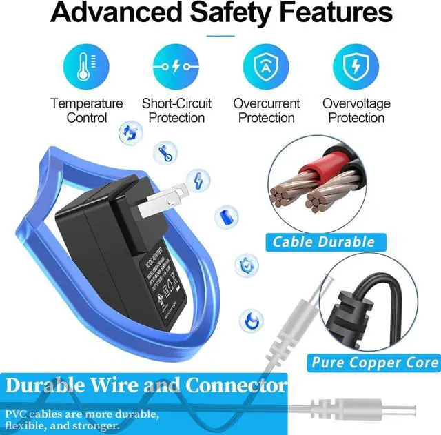 Alt view image 6 of 6 - 12V 2A Power Supply AC Adapter Replacement with 8 Tips Universal Regulated Regulated 12Volts 500mA-2000mA Power Supply Cord for LED Strip Light CCTV Camera BT Speaker GPS Webcam Router DVR
