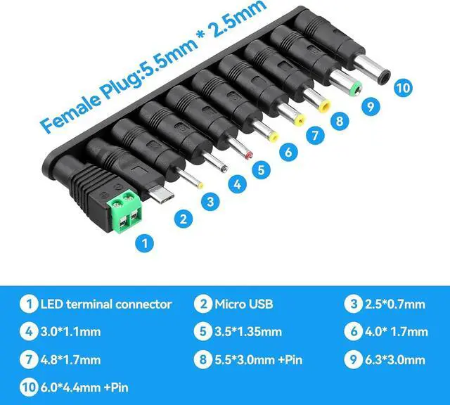 Alt view image 4 of 4 - 12V 1A Power Supply AC Adapter 12 Volt Charger Universal Power Adapter for DC in 12V Power Cord with 10 Interchangeable Jacks for 1000mA 900mA 800mA 600mA 500mA 400mA 300mA 100mA Electronic