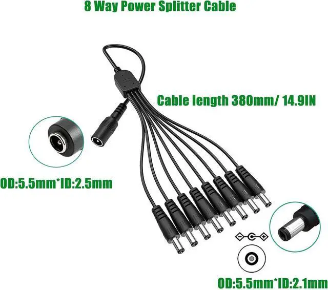 Alt view image 4 of 7 - 8-Way CCTV Power Supply Box 12V 5A with Power Splitter Cable Compatible with Lorex Swann Night Owl Annke Q-See Security Camera Systems.