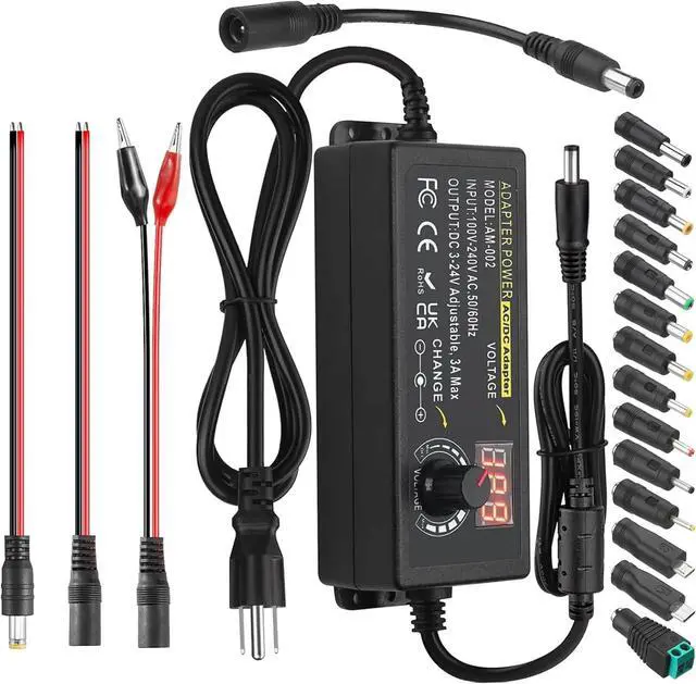 Main image of Adjustable Power Adapter 3V ~ 24V Universal Power Supply 3A 72W AC/DC Adapter Variable DC Power Supply AC 100V-240V Universal AC Adapter Converter Transformer with Test Leads