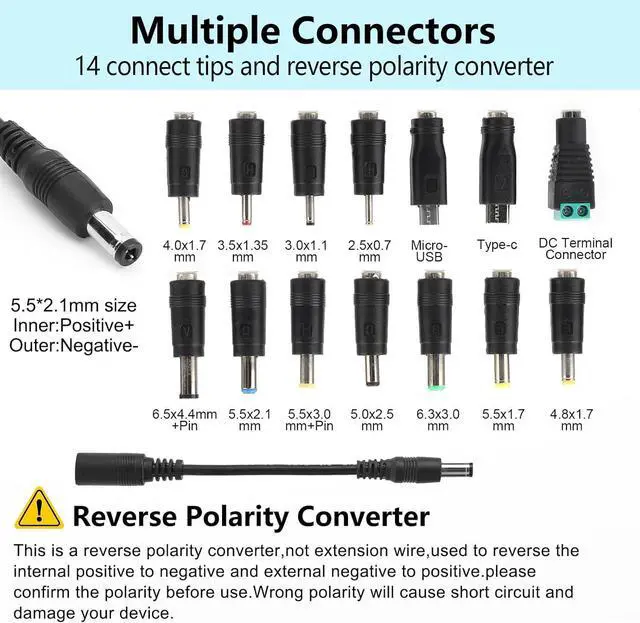 Alt view image 3 of 7 - Adjustable Power Adapter 3V ~ 24V Universal Power Supply 3A 72W AC/DC Adapter Variable DC Power Supply AC 100V-240V Universal AC Adapter Converter Transformer with Test Leads