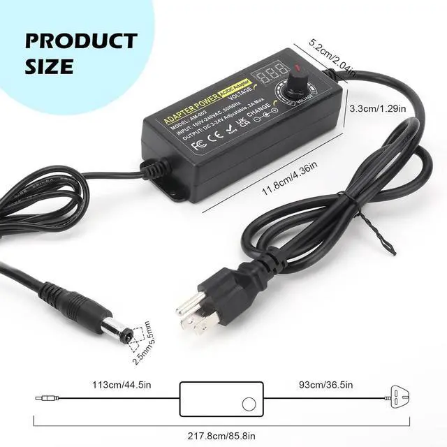 Alt view image 4 of 7 - Adjustable Power Adapter 3V ~ 24V Universal Power Supply 3A 72W AC/DC Adapter Variable DC Power Supply AC 100V-240V Universal AC Adapter Converter Transformer with Test Leads