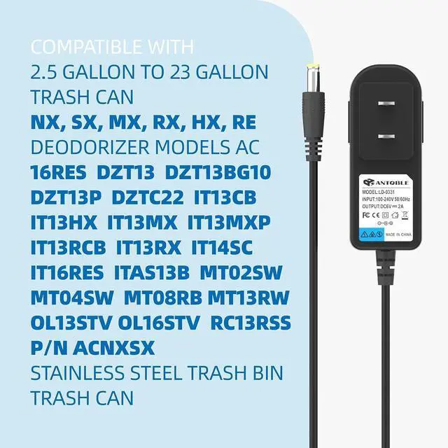 Alt view image 5 of 7 - 6V AC Power Adapter for iTouchle Automatic Sensor Trash Cans 2.5 to 23 Gallon 6.4Ft Long Power Cord Supply for iTouchle Trash Can Parts 13 Gallon Trash Can Ac Adapter Power Cord