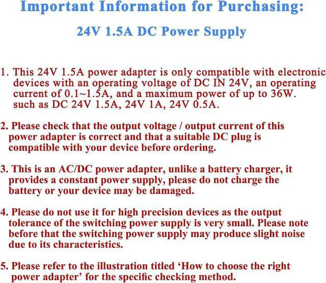 Alt view image 3 of 7 - 24V 1.5A DC Power Supply Cord 100-240V AC to DC 24 Volts Compatible with 24Vdc 1.5A 1A 0.5A 500mA Led Strip Light Essential Oil Diffuser Power Adapter with 5 Tips (Not Battery Charger).
