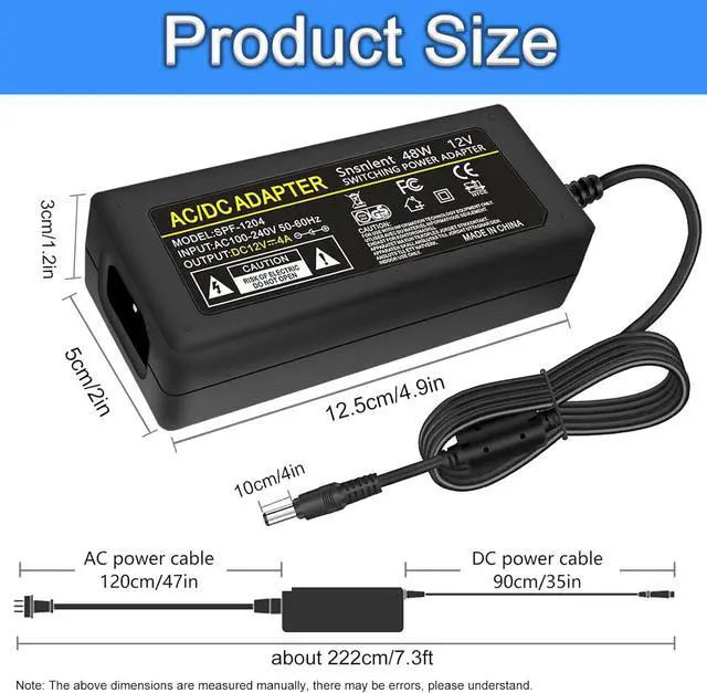 Alt view image 2 of 7 - DC 12V 4A 48W AC Adapter Power Supply 12V 4A 48W AC/DC Power Adapter with 5.5x2.5mm DC Plug 12V 4A 48W Power Supply for LCD Monitor LED Strip Light CCTV Security System