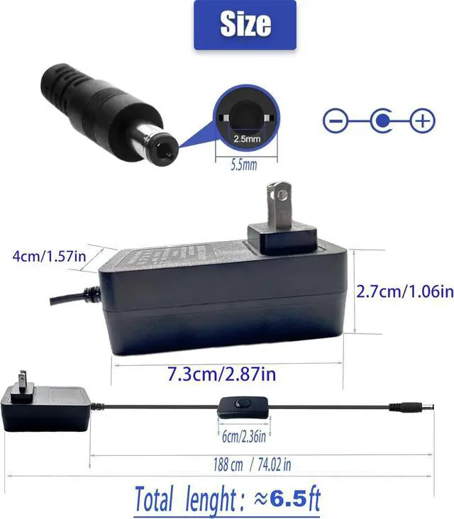 Alt view image 3 of 6 - 12V 1A Power Supply DC Adapter with ON/Off Switch AC 100-240V to DC 12Volt 1Amp 1000mA 0.5A 500mA Universal Power Supply 6.2ft Power Cord for LED Strip Lights CCTV Routers (5.5x2.5mm + 14 Tips)