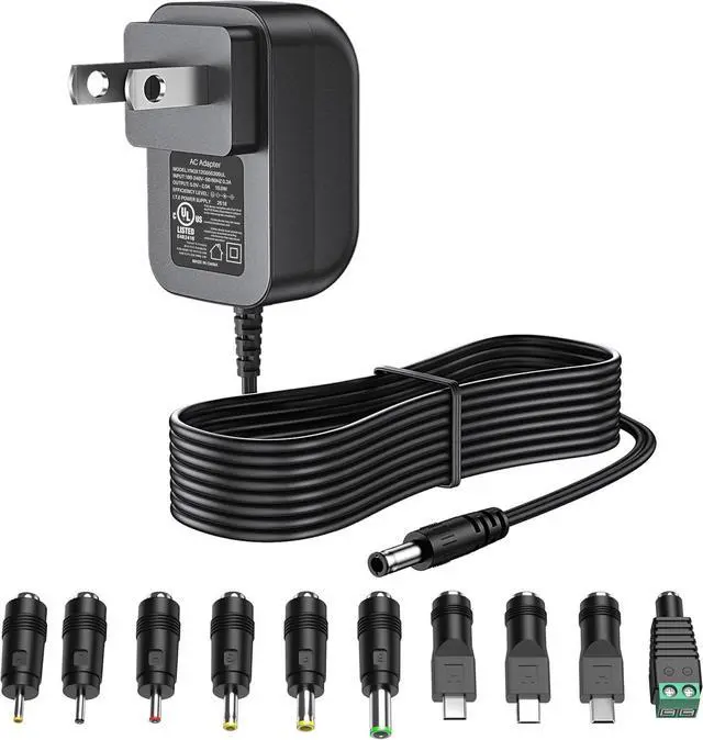 Main image of 5V 2A Power Supply 5 Volt Charger 2000mA 10W Max Regulated Switching AC to DC Cord Adapter with 10 Replacement Connector 100V - 240V Input Adaptor USB C