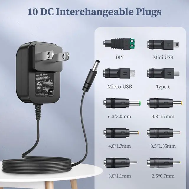 Alt view image 3 of 7 - 5V 2A Power Supply 5 Volt Charger 2000mA 10W Max Regulated Switching AC to DC Cord Adapter with 10 Replacement Connector 100V - 240V Input Adaptor USB C