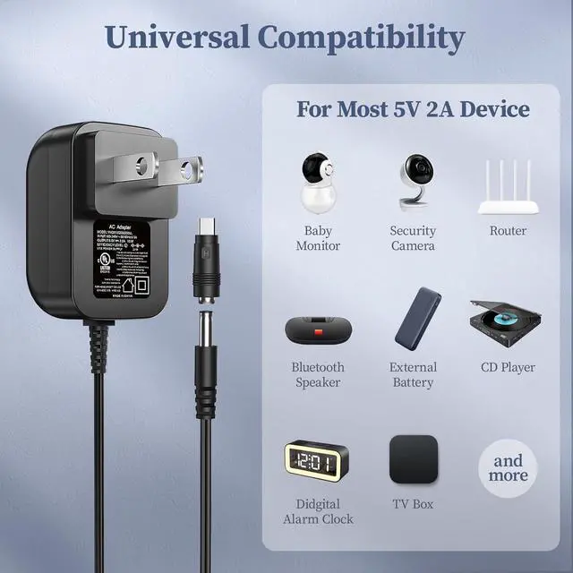 Alt view image 4 of 7 - 5V 2A Power Supply 5 Volt Charger 2000mA 10W Max Regulated Switching AC to DC Cord Adapter with 10 Replacement Connector 100V - 240V Input Adaptor USB C