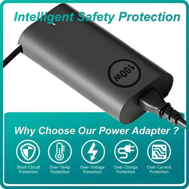 Alt view image 2 of 6 - 100W USB C Laptop Charger for  Precision 5680 3580 3580 3580 3581 Latitude 5340 7640 7640 7340 5440 5540 9440 Inspiron 14 16 5445 Plus 7430 7440 2in1 XPS 14 9440 AC Adapter Power Supply Cord Plug
