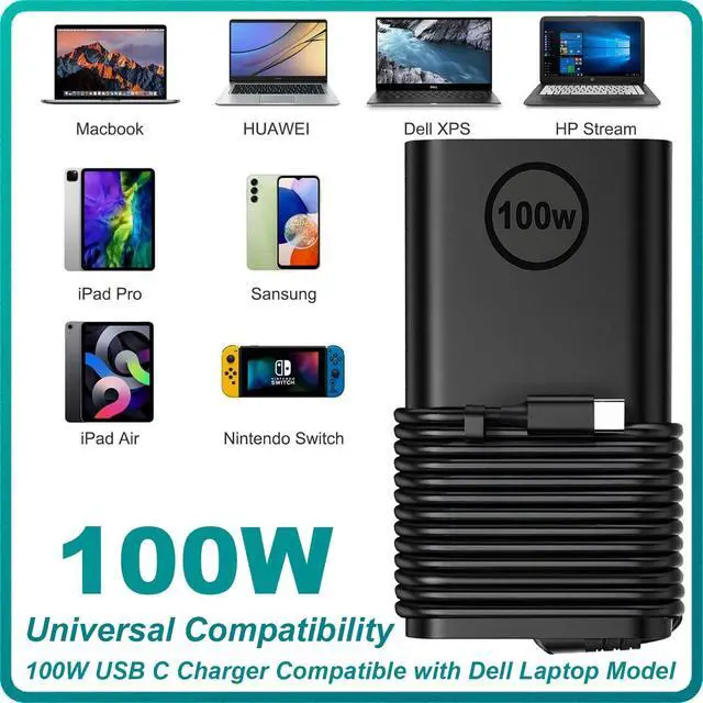 Alt view image 6 of 6 - 100W USB C Laptop Charger for  Precision 5680 3580 3580 3580 3581 Latitude 5340 7640 7640 7340 5440 5540 9440 Inspiron 14 16 5445 Plus 7430 7440 2in1 XPS 14 9440 AC Adapter Power Supply Cord Plug