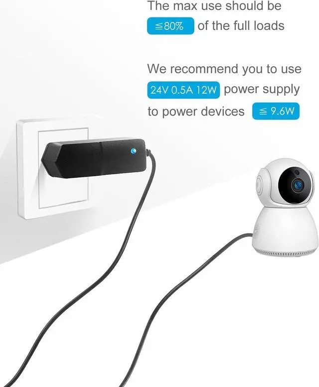 Alt view image 7 of 7 - 24V 500mA Power Supply 0.5A AC/DC Adapter AC 100-240V to DC 24 Volt Converter Power Cord with 5.5 x 2.5mm Barrel for 12W Devices LED Lights Razor Essential Oil Diffuser Humidifier