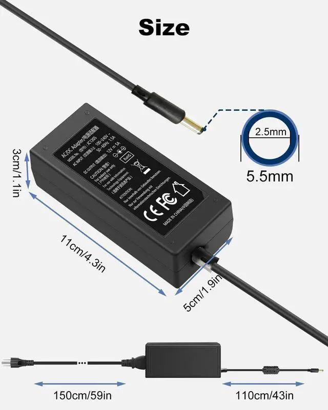 Alt view image 3 of 7 - 12V 5A Power Supply Adapter 60W AC Adapter 100-240V 50-60Hz to DC 12 Volt 5 Amp Cord with 5.5mm x 2.5mm Barrel Plug 12VDC AC/DC Switching Transformer Converter
