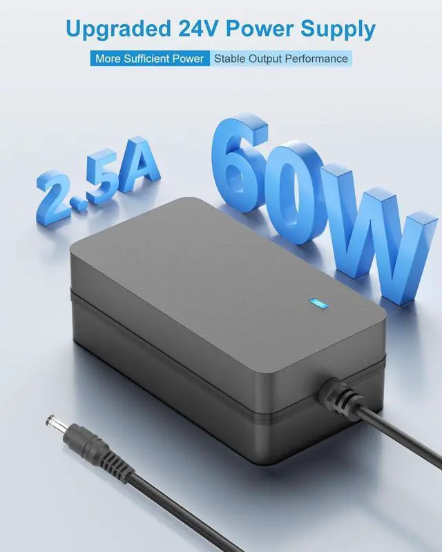 Alt view image 2 of 7 - 24V Power Supply 2.5A 60W AC Adapter 100-240V 50-60Hz 24 Volt Transformer Power Cord 2 Amp 1500mA 1A Converter 6.2FT with 14 Tips for LED Strip Light CCTV Camera DC Pump Router