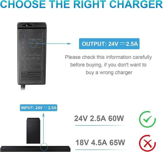 Alt view image 4 of 7 - Power Supply Charger for  SoundBar HW-HM45 HW-HM45C HW-H450 HW-M550 HW-H750 HW-K550 HW-K551 HW-J7500 HW-K450 HW-H570 HW-K650 HW-H370 HW-F350 HW-F335 HW-F355 HW-F550 HW-F551 SoundShare (HW-H450)