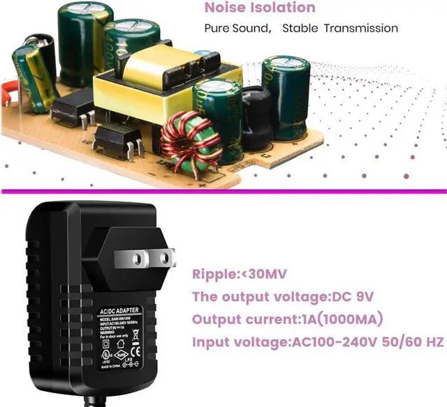 Alt view image 7 of 7 - 9V DC 1A Power Supply Adapter for Guitar Effects Pedal Center Negative