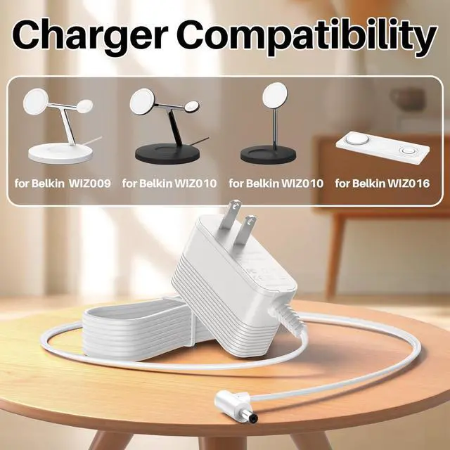 Alt view image 2 of 7 - DC 15V Adapter for Belkin Boost Charge Pro WIZ009 K7SWIZ009 WIZ010 WIZ016 WIZ017 WIZ017TT WH BK 3-in-1 Power Cord for 2ACR040G NJ 2ACR040GNJ Charger Power Supply