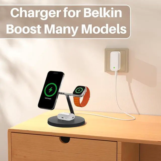 Alt view image 4 of 7 - DC 15V Adapter for Belkin Boost Charge Pro WIZ009 K7SWIZ009 WIZ010 WIZ016 WIZ017 WIZ017TT WH BK 3-in-1 Power Cord for 2ACR040G NJ 2ACR040GNJ Charger Power Supply