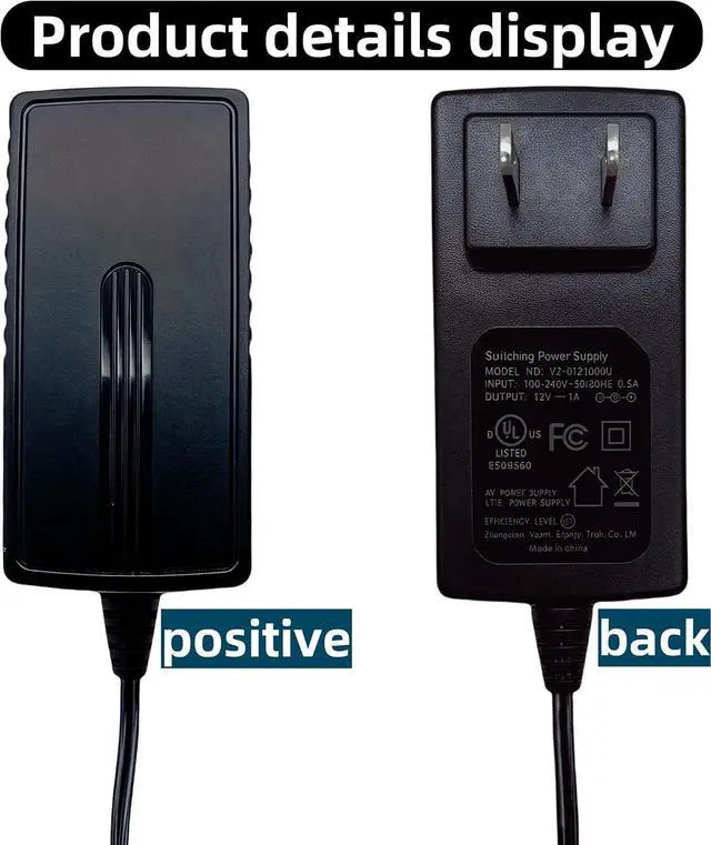 Alt view image 6 of 6 - DC 12V 1A-2A Power Supply Adapter 100-240V 50-60Hz Equipped with a 5.5mm×2.1mm DC Male Plug (12V 1A)
