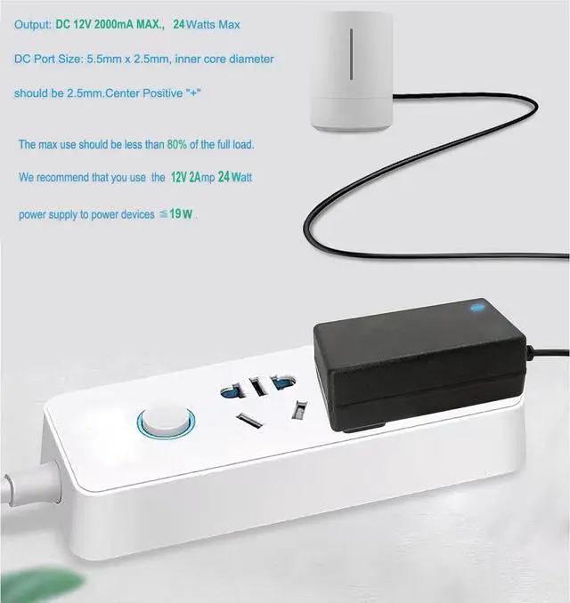 Alt view image 5 of 6 - DC 12V 2Amp 10ft Power Adapter Cord 100-240 50/60Hz to 12 Volts DC Power Supply 2A 1.5A 1A Universal AC/DC Adapter Transformer for DC12V Light Security CCTV Camera