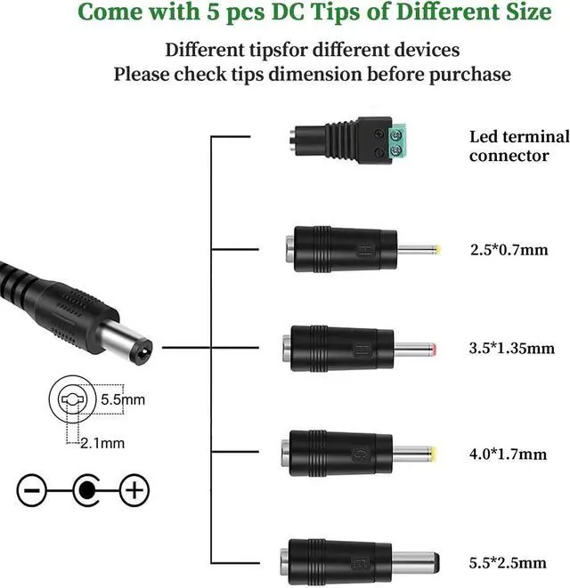 Alt view image 4 of 7 - 9V 2A AC Adapter Power Supply Cord UL Listed 100V -240V AC to DC 9Vdc fit for 9Volt 2A 2000mA 1.5A 1500mA 1A 1000mA 0.5A 500mA Devices. (NOT Battery Charger).