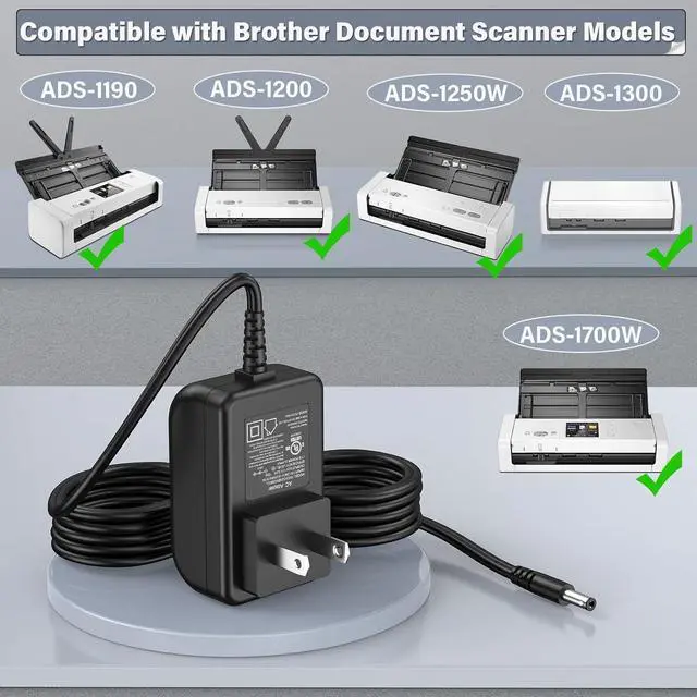 Alt view image 2 of 7 - 5V 3A Charger Power Cord for Brother ADS-1700W ADS-1300 ADS-1250W ADS-1200 ADS-1190 ADS1700W ADS1300 Compact Color Desktop Document Scanner SA-AD-001 US UU318-0530 DC5V Power Supply AC DC Ddapter Plug