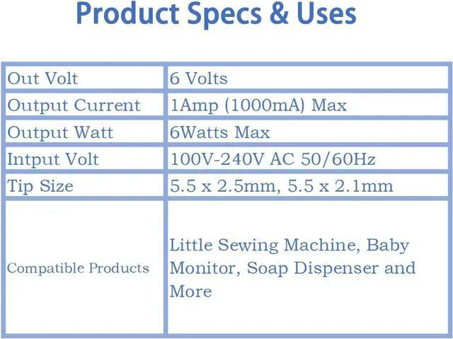 Alt view image 2 of 6 - 6V 1A Power Supply 100-240V AC/DC Adapter with 5.5x2.5mm Center Positive Plug - Universal 6 Volt 1000mA Power Cord for Electronics (3FT/1M Cable)