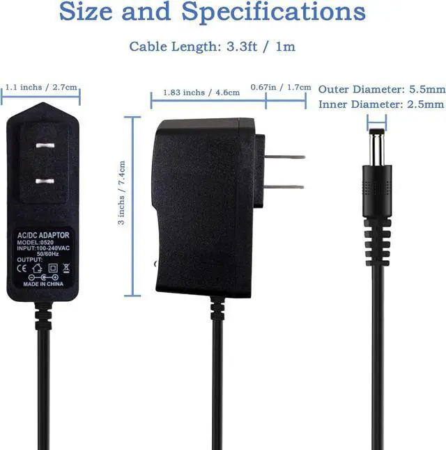 Alt view image 4 of 6 - 6V 1A Power Supply 100-240V AC/DC Adapter with 5.5x2.5mm Center Positive Plug - Universal 6 Volt 1000mA Power Cord for Electronics (3FT/1M Cable)