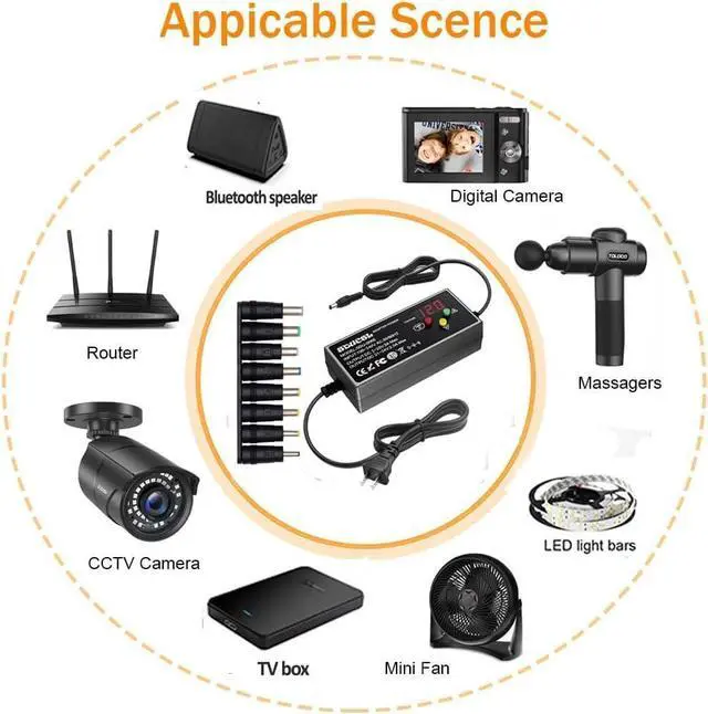 Alt view image 6 of 6 - Universal AC/DC Power Supply 5-24V 60W Universal Power Adapter with 8 Tips 100-240V AC to DC 5V 9V 12V 15V 18V 20V 21V 24V 3A Max Switching Power Supply Transformer Universal Charger for All Devices