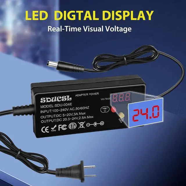 Alt view image 2 of 6 - Universal AC/DC Power Supply 5-24V 60W Universal Power Adapter with 8 Tips 100-240V AC to DC 5V 9V 12V 15V 18V 20V 21V 24V 3A Max Switching Power Supply Transformer Universal Charger for All Devices