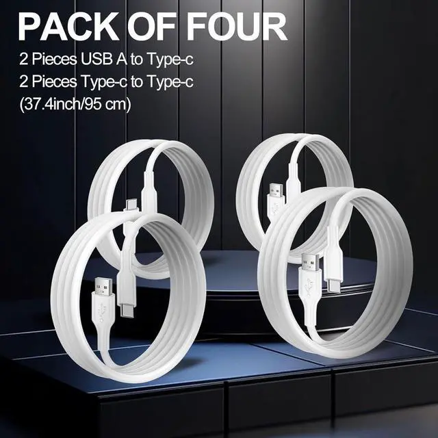 Alt view image 2 of 7 - 4 Pack Charging Cable 60W 3.1FT(2 Pack USB to USB C Cable and 2 Pack USB C to USB C Cable) Type C 60W Fast Charging Cable for iPhone iPad AirPods MacBook  Moto and More(White)