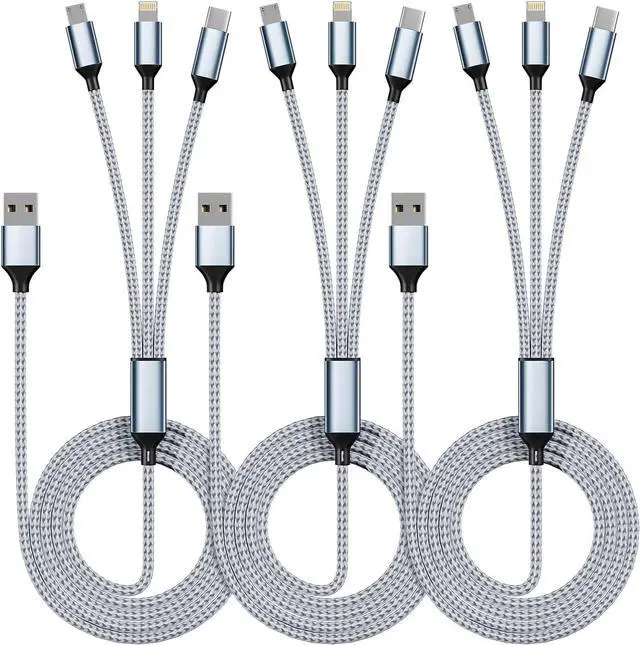Main image of Multi Charging Cable(3Pack 4FT) 3 in 1 Charging Cable Nylon Braided Multiple USB Cable Universal Charging Cord with Type-C Micro USB and IP Port for Cell Phones and More