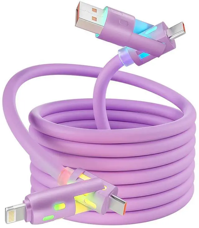 Main image of USB C Cable 240W 4 in 1 Charging Cable 4FT Charging Cable Fast Charging & Data Sync Multi USB Cable with Breathing Light Charger Cord for iPhone 16/15 14  MacBook iPad Tablets Purple
