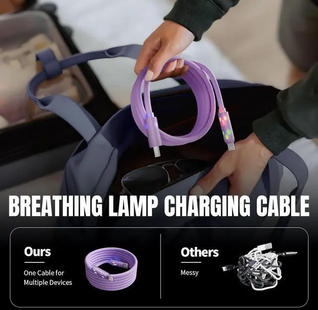 Alt view image 5 of 7 - USB C Cable 240W 4 in 1 Charging Cable 4FT Charging Cable Fast Charging & Data Sync Multi USB Cable with Breathing Light Charger Cord for iPhone 16/15 14  MacBook iPad Tablets Purple