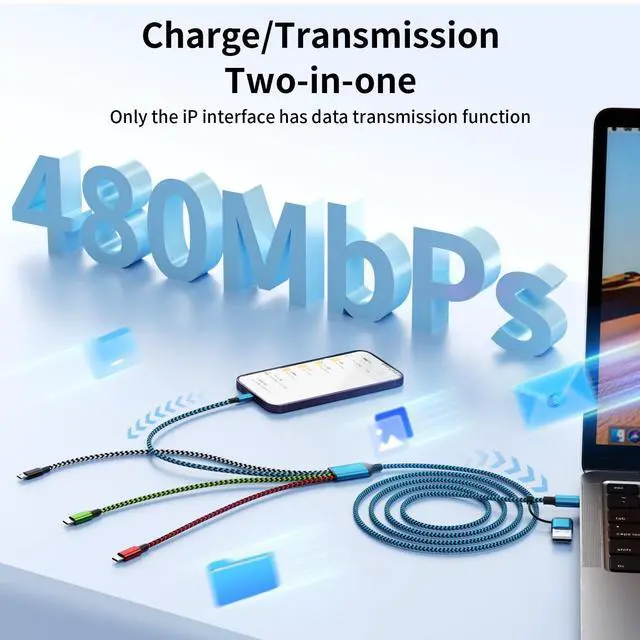 Alt view image 3 of 6 - USB A/C 4 in 2 Charging Cable Dual Type C Mulit Charging Cable Universal Charging Cables for All Devices Phone Charger Cord Adapter 2 USB-C/IP/Micro Port for Cell Phones Tablets Galaxy PS & More