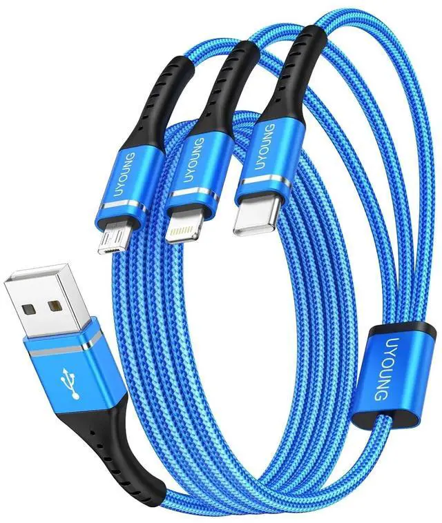 Main image of Multi Charging Cable 2Pack 4FT 3 in 1 Charger Cable Braided Universal Phone Charging Cord with Lightning/Type C/Micro USB Ends Multiple USB Cable for iPhone//Google Cell Phones and More