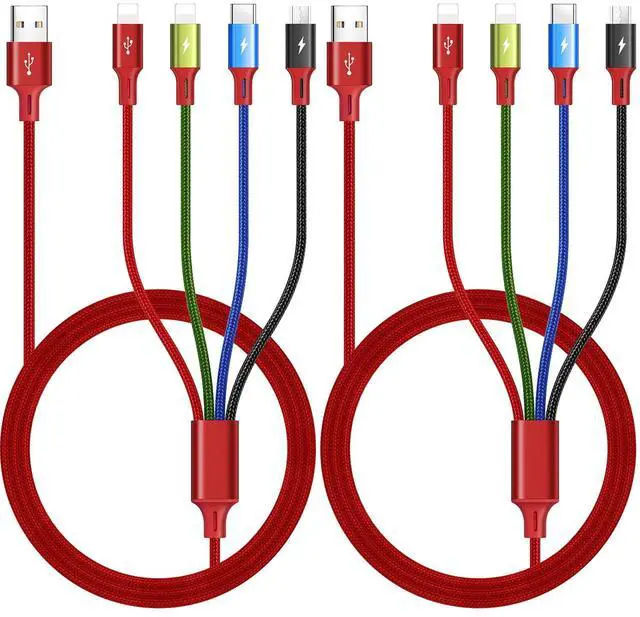 Main image of Multi Charging Cable 3.5A, [2Pack 6Ft] 4 in 1 Multiple Charging Cord Braided Multi USB Cable Adapter with Lightning/Type C/Micro Ports for Cell Phones/iPhone Series/Samsung Galaxy/PS/Tablets & More