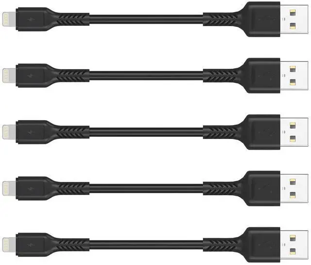 Main image of 4 inch iPhone Charging Cable Short USB to Lightning Cable Small iPhone Charger Cord 5 Pack -Black