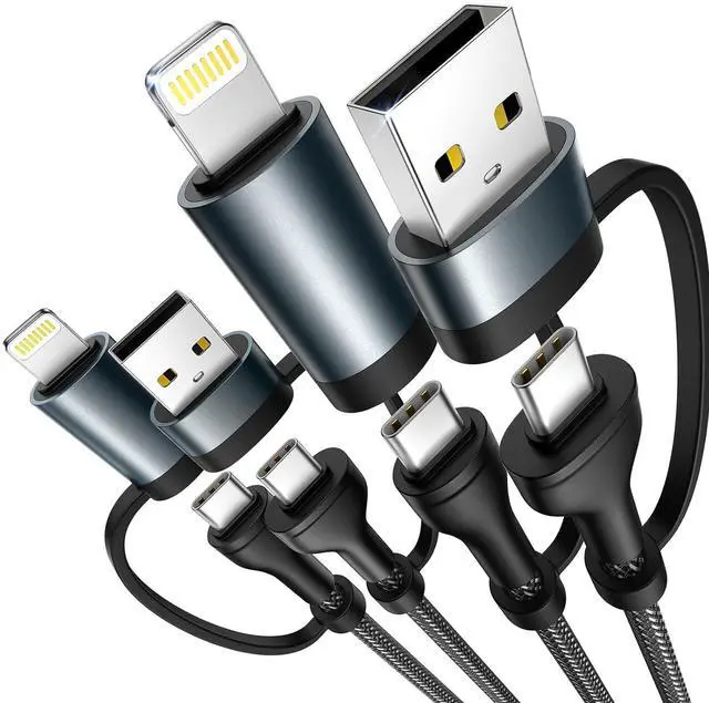 Main image of 4 in 1 Charging Cable [2Pack 6.6FT] 60W Fast Charging Cord  MFi Certified Lightning Cable Nylon Braided Multi USB C Cable for iPhone 16/15 14 13 iPad  Galaxy MacBook iPad Tablets and More