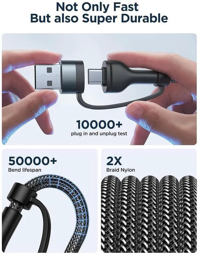 Alt view image 6 of 7 - 4 in 1 Charging Cable [2Pack 6.6FT] 60W Fast Charging Cord  MFi Certified Lightning Cable Nylon Braided Multi USB C Cable for iPhone 16/15 14 13 iPad  Galaxy MacBook iPad Tablets and More