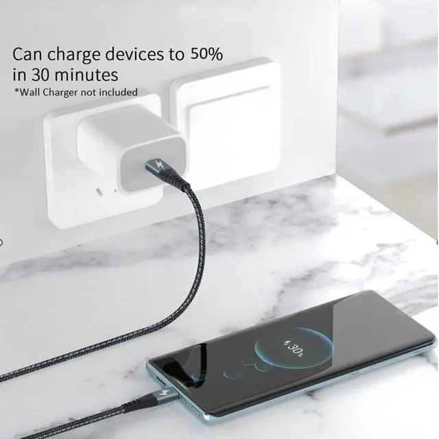 Alt view image 6 of 7 - Type C CableFast Charge USB C to USB-C Charger Cordfor S25 S24 S23 S22 S21 S21 Phone 16 15Braided Phone Charging 3Pack