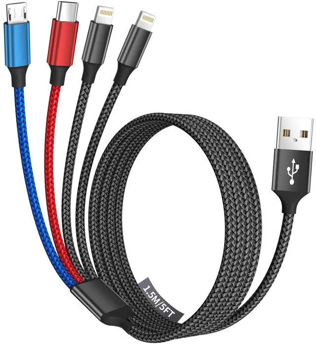 Main image of Travel 4 in 1 Charging Cable 5FT Multi Charging Cable for Multiple Devices USB Cables Phone Charger Cords with Dual IP/Type C/Micro USB Port for iPhone 16/15/14 Series Android Tablets Pad More